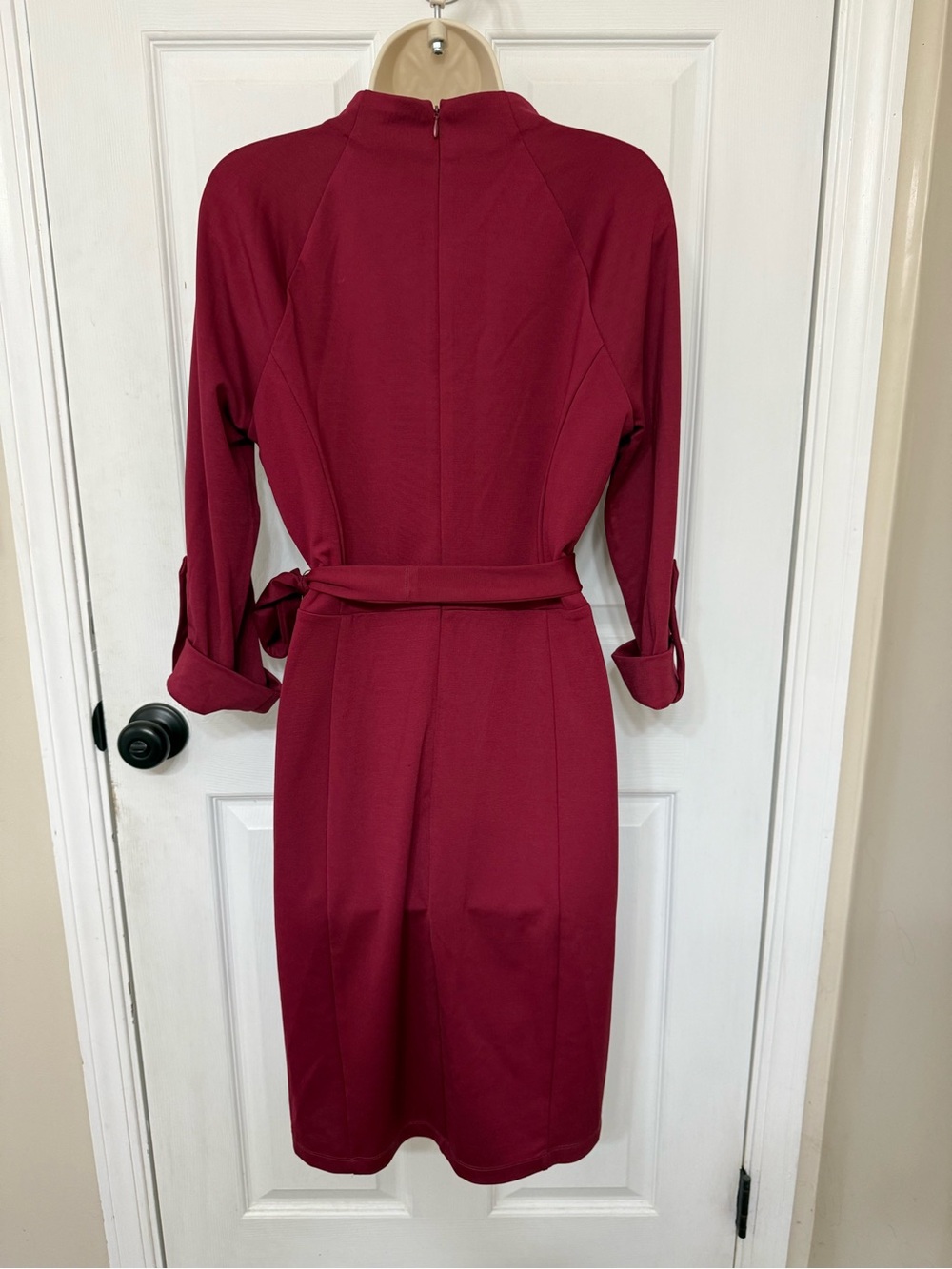 NWT Alexia Admor Burgundy Tie Waist Sheath Dress Large - Picture 5 of 16